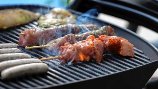 Fleischspieße, Bratwürste und Steaks liegen auf dem Rost eines Gasgrills: Männer in Deutschland stehen mehr auf Fleisch als Frauen.
