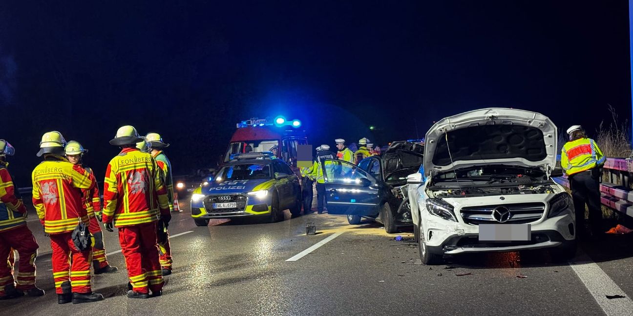 Die Rettungskräfte hatten am Sonntagabend mit den zwei Unfällen auf der A81 kurz hintereinander viel Arbeit. Bild: SDMG/Dettenmeyer