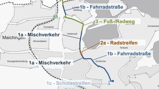 Die Skizze zeigt den Routenverlauf Sindelfingen Hauptradroute R5 „Hinterweil-Route“.