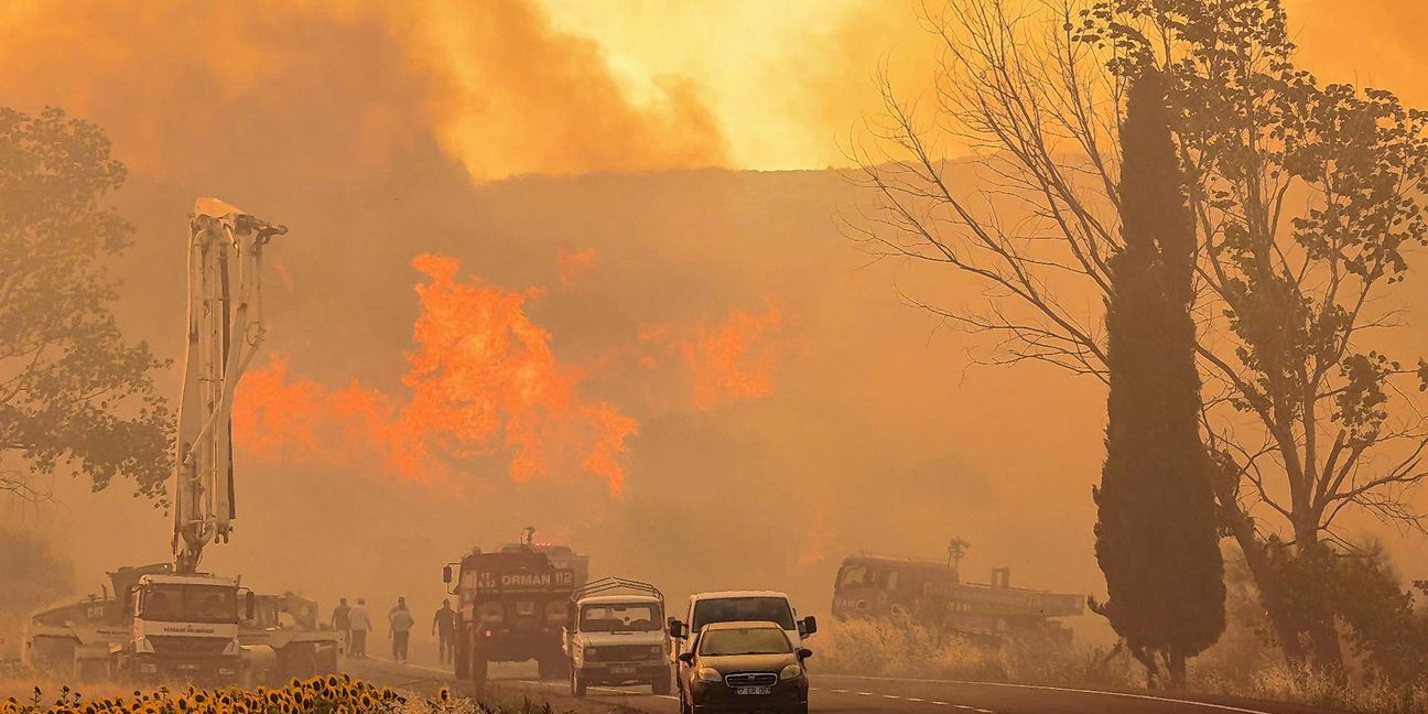 Feuerwehrleute löschen am 18. Juni ein Feuer in der Nähe von Kumköy auf der Halbinsel Gallipoli.
