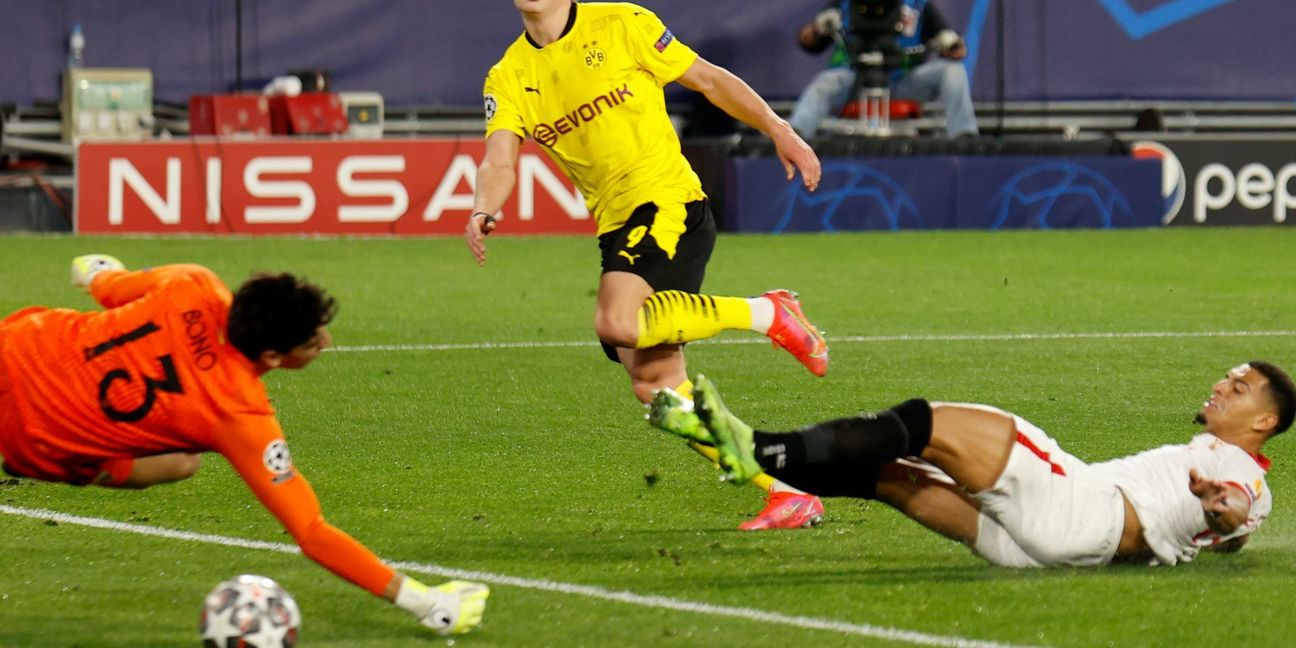 Doppelpack in Sevilla: Erling Haaland von Borussia Dortmund. Foto: dpa/Daniel Gonzalez Acuna